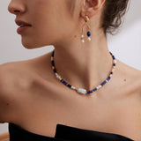 Libra Lapis Lazuli Pearl Drop Earrings
