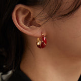 Bliss Red Oil-drip Glaze Hoop Earrings