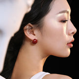 Francia Red Oil-drip Glaze Stud Earrings
