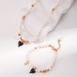 Noir Heart Oil-drip Glaze & Natural Pearl Necklace