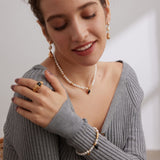 Noir Heart Oil-drip Glaze & Natural Pearl Bracelet